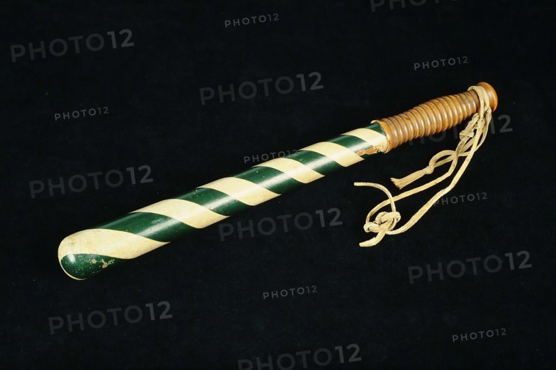 Truncheon with painted green and white spiral, custodian staff staff baton weapon weapon coat of arms identification carrier