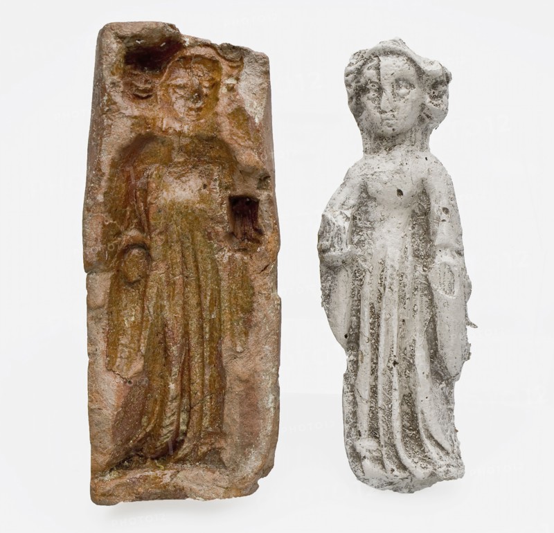 Pottery mold for pipe image, possibly Holy Magdalene and latex casting, mold tools equipment earth discovery ceramics