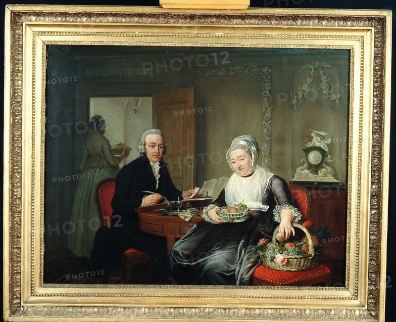 Nicolaes Muys, portrait painting footage wood oil panel, Landscape rectangular portrait of man and woman representing Adrianus