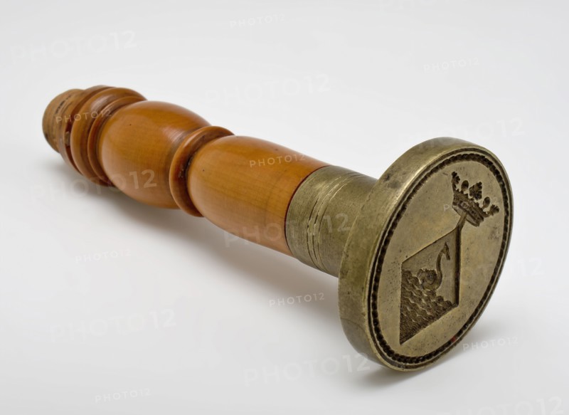 Seal stamp with family arms of Lanchals, in diamond shape with swan, seal stamp stamp kit wood brass metal, sawn twisted die