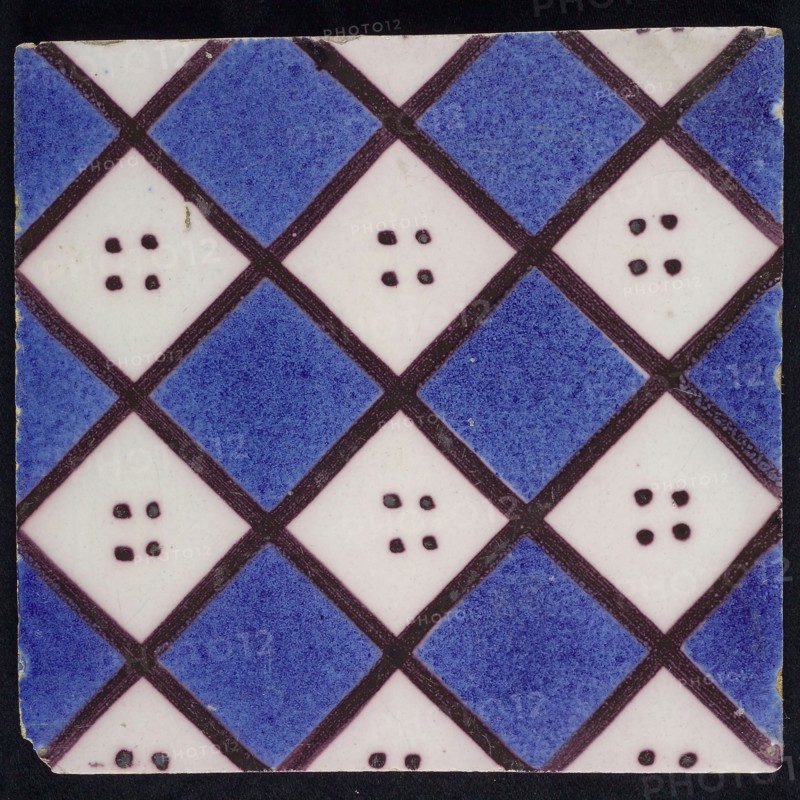 F.J. Kleyn, Ornament tile with checkerplate motif, wall tile tile footage ceramic earthenware glaze, baked 2x painted glazed