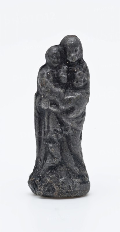 Cast miniature statue Saints with Child, figurine soil find tin metal, cast Small sculpture miniature plastic