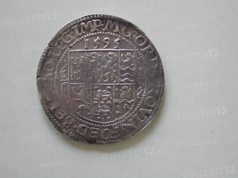 Leicesterrijksdaalder, Utrecht, 1595 (over older year), leicester rijksdaalder coin money swap silver, shield