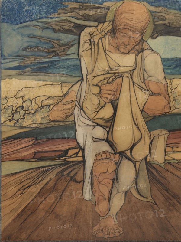 Johan Thorn Prikker, Monumental drawing watercolor, pasted on canvas, in two parts: The Sower, drawing watercolor pastel