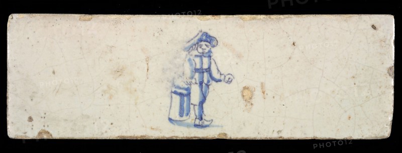 Border tile, painted with blue, male figure, edge tile wall tile tile sculpture ceramics pottery glaze, baked 2x glazed painted