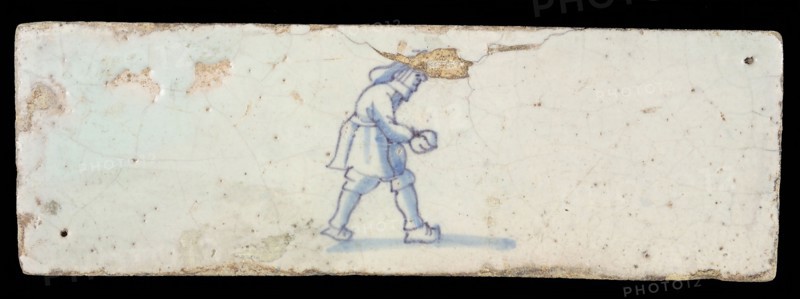 Border tile, painted with blue, male figure, border tile wall tile tile material ceramics earthenware glaze, baked 2x glazed