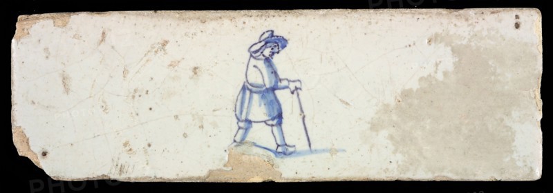 Border tile, painted with blue, male figure, border tile wall tile tile sculpture ceramic earthenware glaze, baked 2x glazed