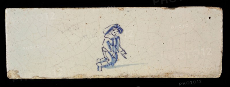 Border tile, painted with blue, male figure, border tile wall tile tile material ceramics earthenware glaze, baked 2x glazed