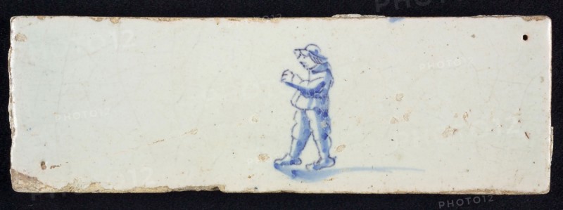 Border tile, painted with blue, male figure, edge tile wall tile tile sculpture ceramic earthenware glaze, baked 2x glazed
