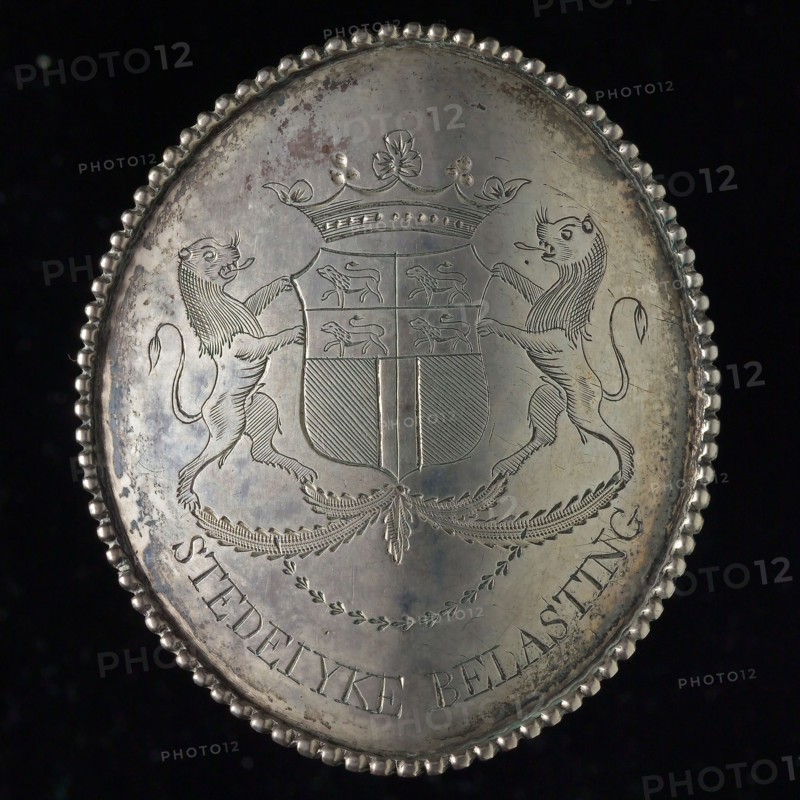 Tax shield of Rotterdam, official badge insignia identification carrier silver, Oval silver plate with beaded edge worn
