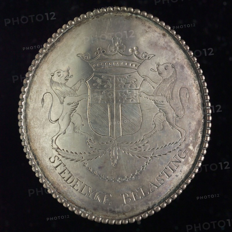 Tax shield of Rotterdam, office badge insignia identification carrier silver, Oval silver plate with pearl ring worn