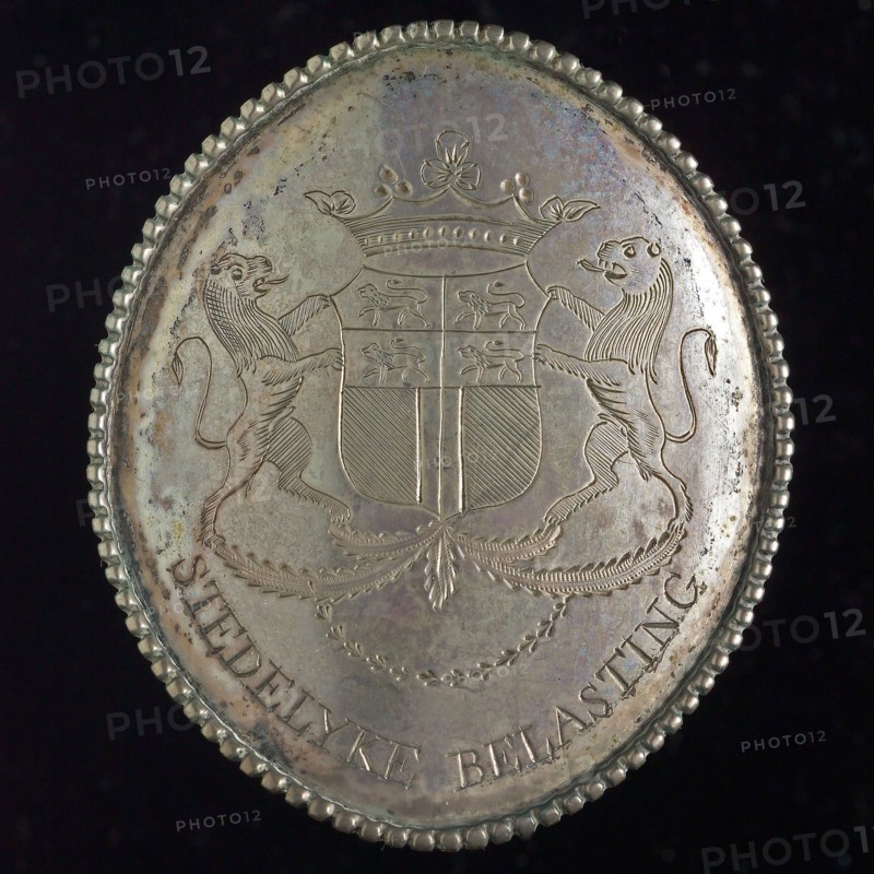 Tax shield of Rotterdam, official badge insignia identification carrier silver, Oval silver plate with beaded edge