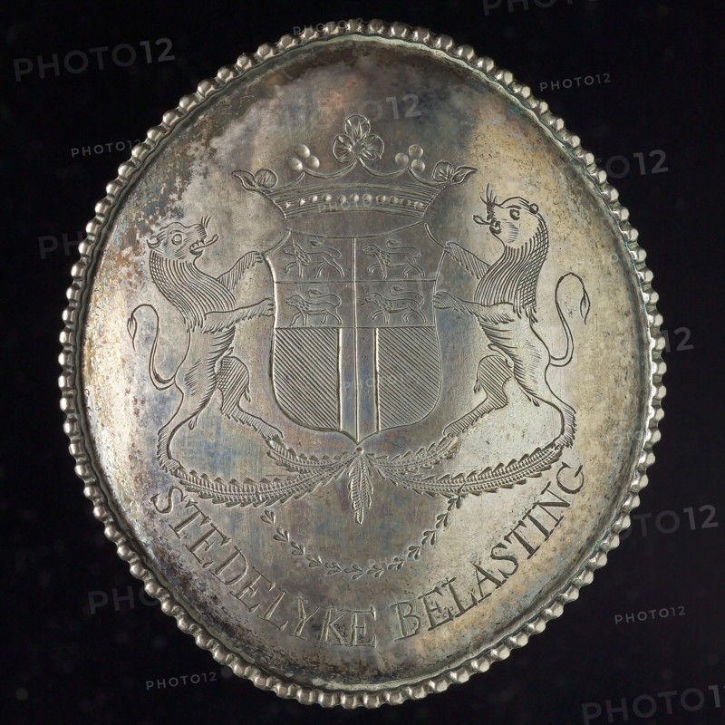 Tax shield of Rotterdam, official badge insignia identification carrier silver, Oval silver plate with beaded edge