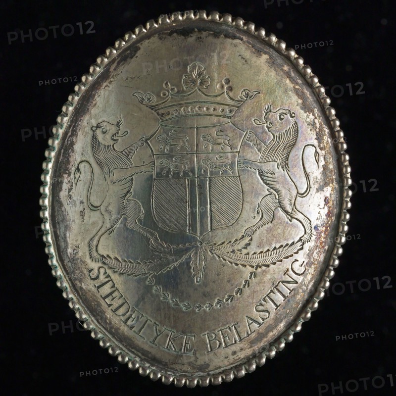 Tax shield of Rotterdam, office badge insignia identification carrier silver, Oval silver plate with pearl ring