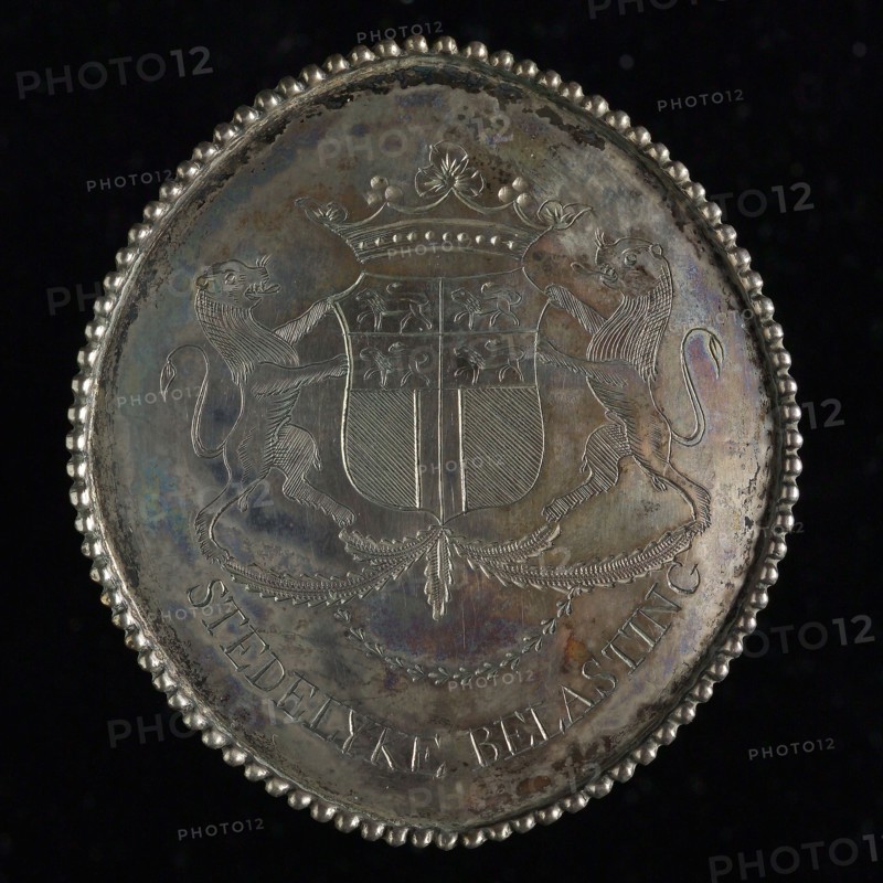 Tax shield of Rotterdam, official badge insignia identification carrier silver, Oval silver plate with beaded edge worn