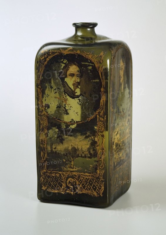 Stock bottle, decorative bottle, painted in oil and gold leaf, cellar bottle shop bottle bottle holder glass oil painting gold