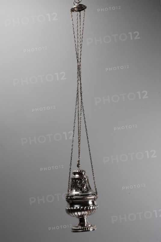 Silver censer with flowers and angels, censer ceremonial holder holder silver h 29.5 dm 16.0