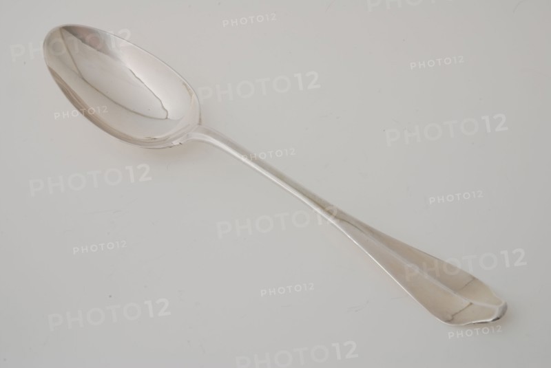 Silversmith: Johannes Verlooven, Spoon with oval container, spoon cutlery silver, forged Set of six spoons (1-6) and six forks