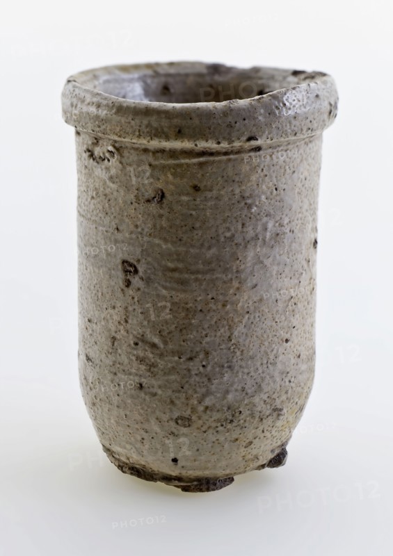 Stoneware ointment jar, white shard, entirely glazed in gray, ointment jar holder soil find ceramic stoneware glaze salt glaze