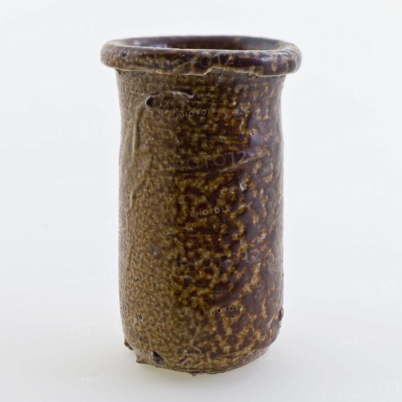 Stoneware ointment jar, white shard, glazed in full brown color, ointment jar holder soil find ceramic stoneware glaze salt