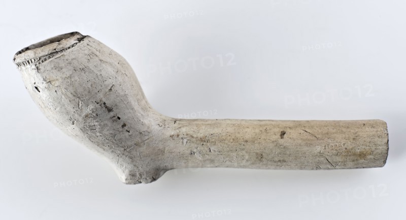 White clay pipe, marked, smooth handle, clay pipe smoking equipment smoke floor pottery ceramics pottery, hand molded baked