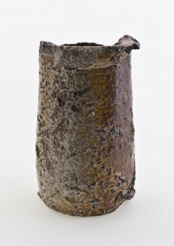 Stoneware ointment jar, conical model, entirely gray and brown glazed, ointment jar pot holder soil find ceramic stoneware glaze