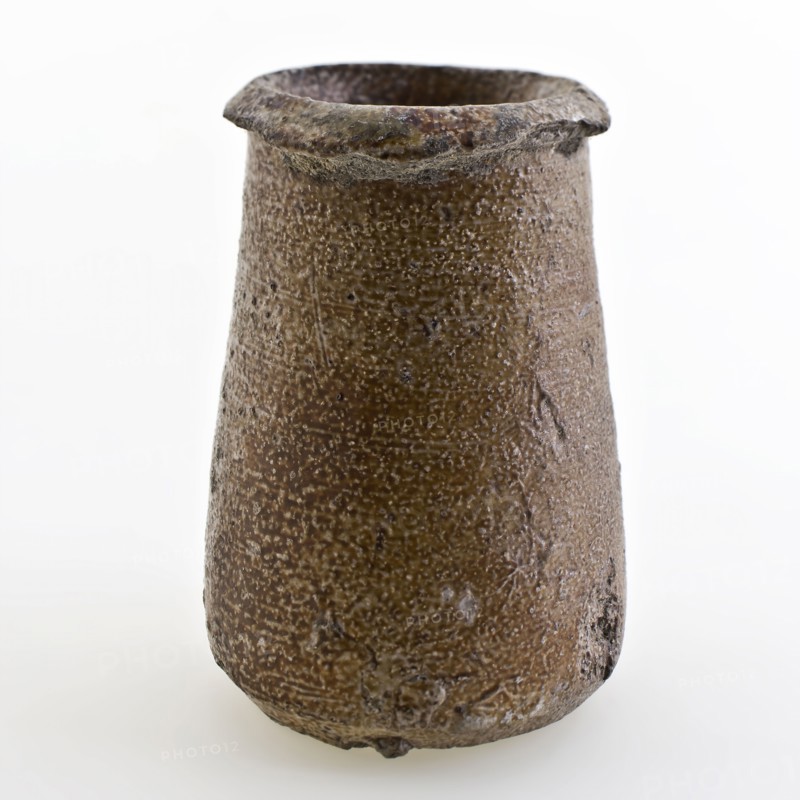 Stoneware ointment jar, conical model, entirely gray and brown speckled glazed, ointment jar pot holder soil find ceramic