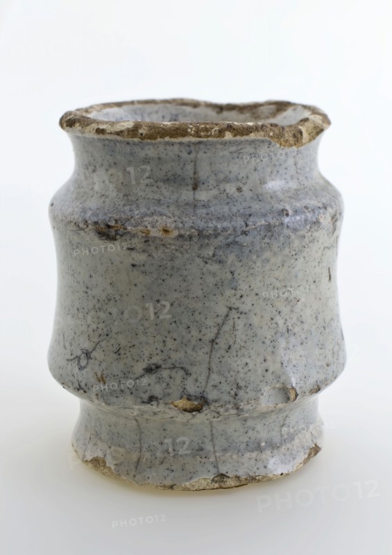 Pottery ointment jar, high model, entirely glazed in gray, ointment jar pot holder soil find ceramic earthenware glaze tinglaze