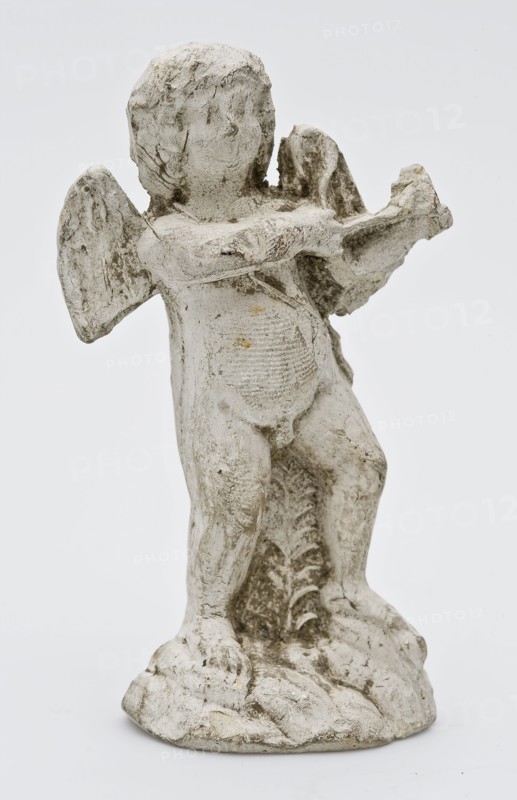 Pipes, statue, angel, putti or amor with bow and arrow, sculpture footage earth discovery ceramic earthenware pipe earth