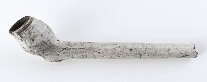 White clay pipe, unnoticed, with smooth handle, clay pipe smoking equipment smoke floor pottery ceramics pottery, pressed