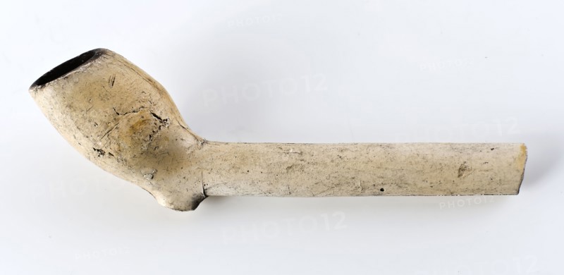 White clay pipe, unnoticed, with smooth handle, clay pipe smoking equipment smoke floor pottery ceramics pottery, pressed