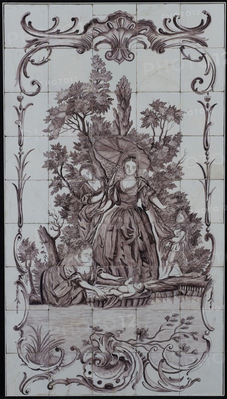 tile manufacturer Schiedamsedijk, I. Aalmis, Tile panel Findings of Moses, tile picture ceramic earthenware glaze tin glaze