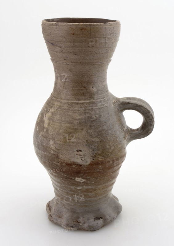 Stoneware jug, bulb model with funnel-shaped neck, glazed, on squeeze foot, can crockery holder soil find ceramic stoneware