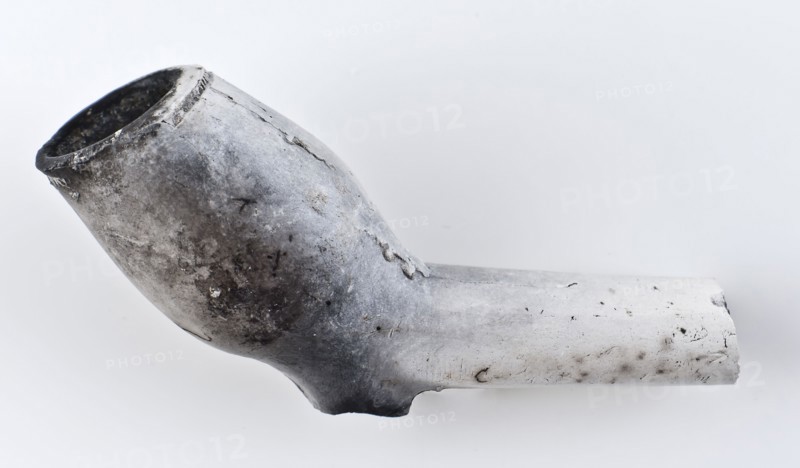 Clay pipe, unnoticed with smooth handle, clay pipe smoking equipment smoke floor pottery ceramics pottery, pressed finished