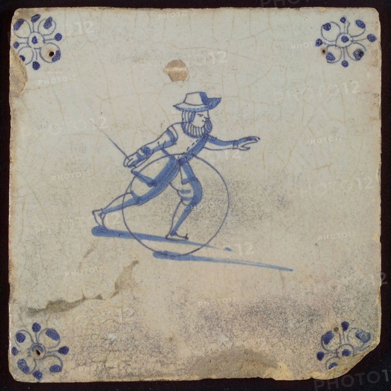 Scene tile, child's play, hoops, corner motif spider, wall tile tile sculpture ceramic earthenware glaze tin glaze, baked 2x