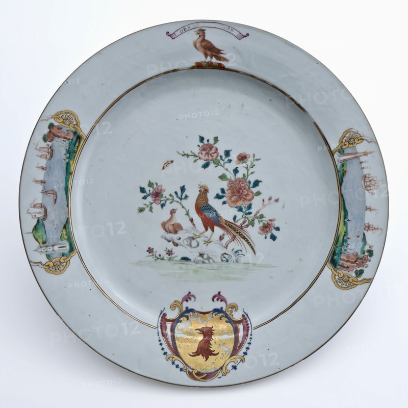 Bord chine de commande, with weapon of Munro, city architect Rotterdam, dish plate dish crockery holder ceramic porcelain glaze