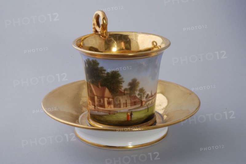 Cup and saucer, part of coffee and tea service with cityscapes, cup and saucer coffee service tea set tableware ceramics