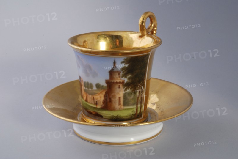 Cup and saucer, part of coffee and tea service with cityscapes, cup and saucer coffee service tea set tableware ceramics