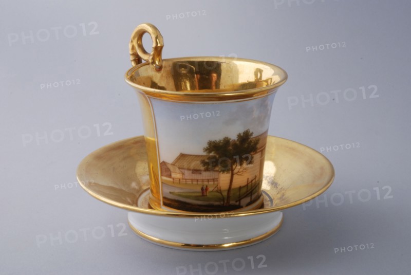 Cup and saucer, part of coffee and tea service with cityscapes, cup and saucer coffee service tea set tableware ceramics