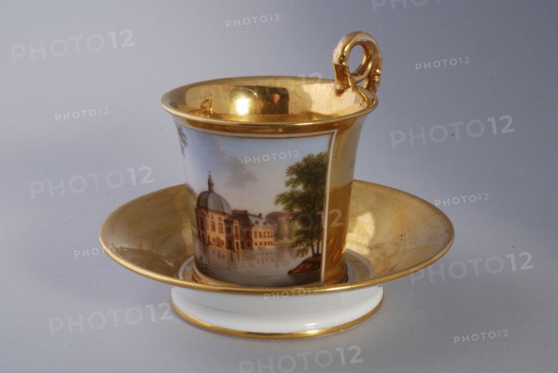 Cup and saucer, part of coffee and tea service with cityscapes, cup and saucer coffee service tea set tableware ceramics