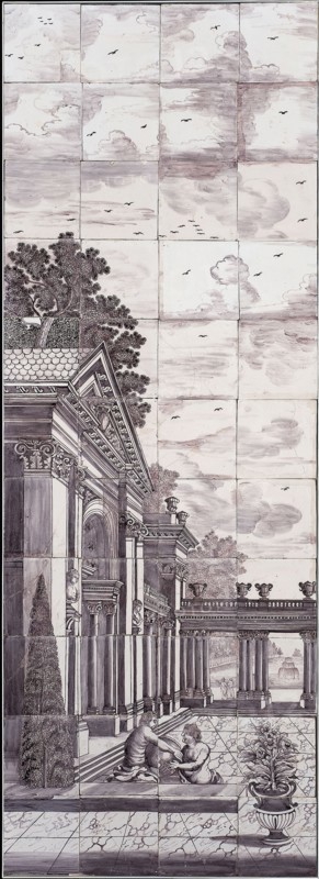 tile manufacturer: Aalmis, Purple tile picture, classicist building with many columns and pilasters, tile picture material