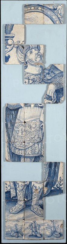 Tile panel blue; Turkish warrior with turban and beard (Saul), from the rubble of Rotterdam after bombardment 1940, tile picture