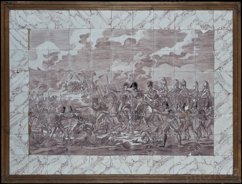 Verwijk, Purple tile tableau, Battle of Waterloo with Crown Prince Willem II of Orange, tile picture ceramic earthenware glaze