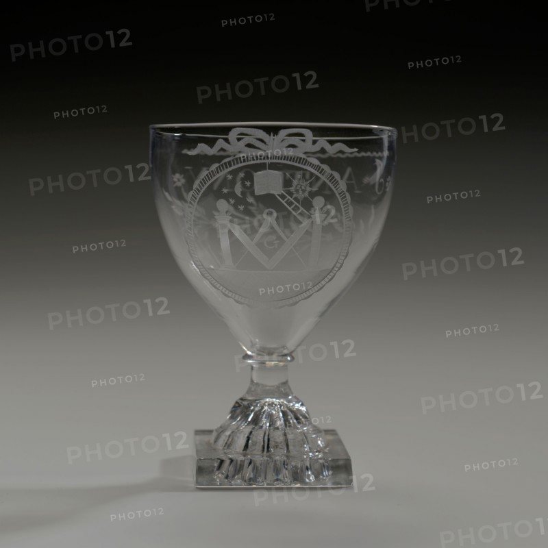 Chalice glass engraved with masonic symbols and J. Anthony, wine glass drinking glass drinking utensils tableware holder glass