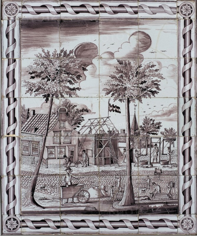 atelier Verwijk?, Purple tile picture with decorative edge, view of construction company, tile picture material ceramic