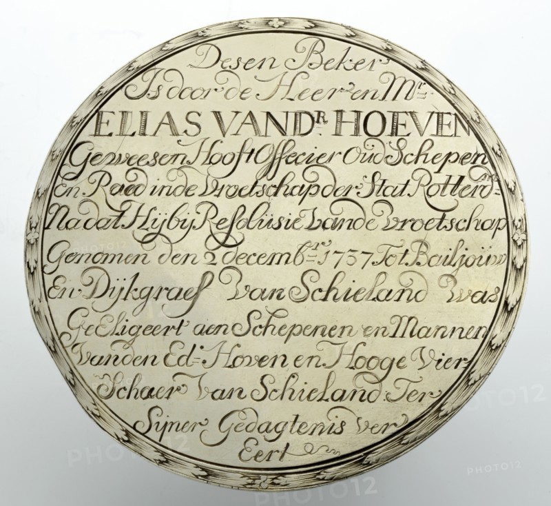 Silversmith: Lambert Fenema, Silver plate with engraving belonging to the cup of the Hoogheemraadschap van Schieland, souvenir