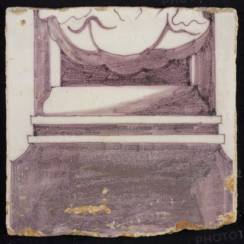 Loose tile from pilaster with decor in manganese, pedestal or basement, chimney pilaster tile pilaster footage fragment ceramic