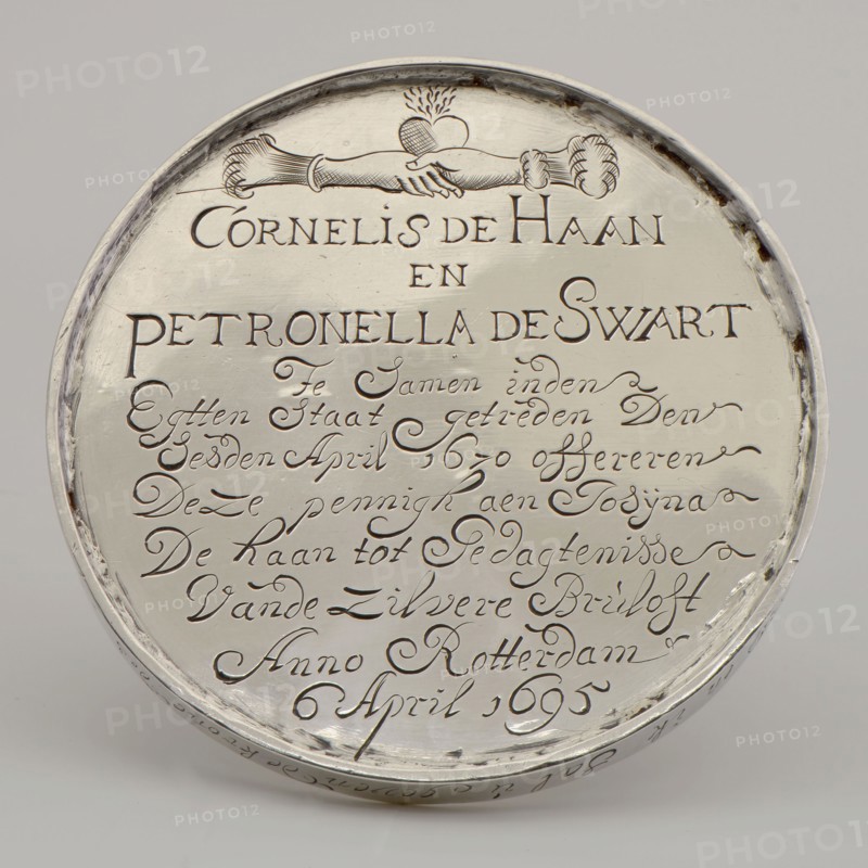 Silversmith: Cornelis de Haan, Medal on the 25th wedding anniversary of Cornelis de Haan and Petronella de Swart on April 6