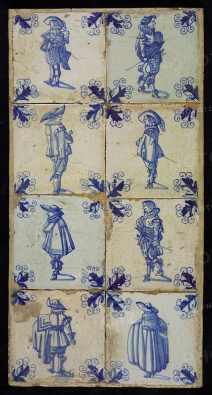 Tile field, eight tiles, blue on white, warriors, corner motif, vane leaf, tiled field wall tile tile footage ceramic