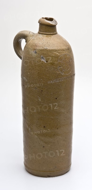 Stoneware mineral pitcher, cylindrical with round shoulder, sausage ear and short neck, mineral water pitcher jar product